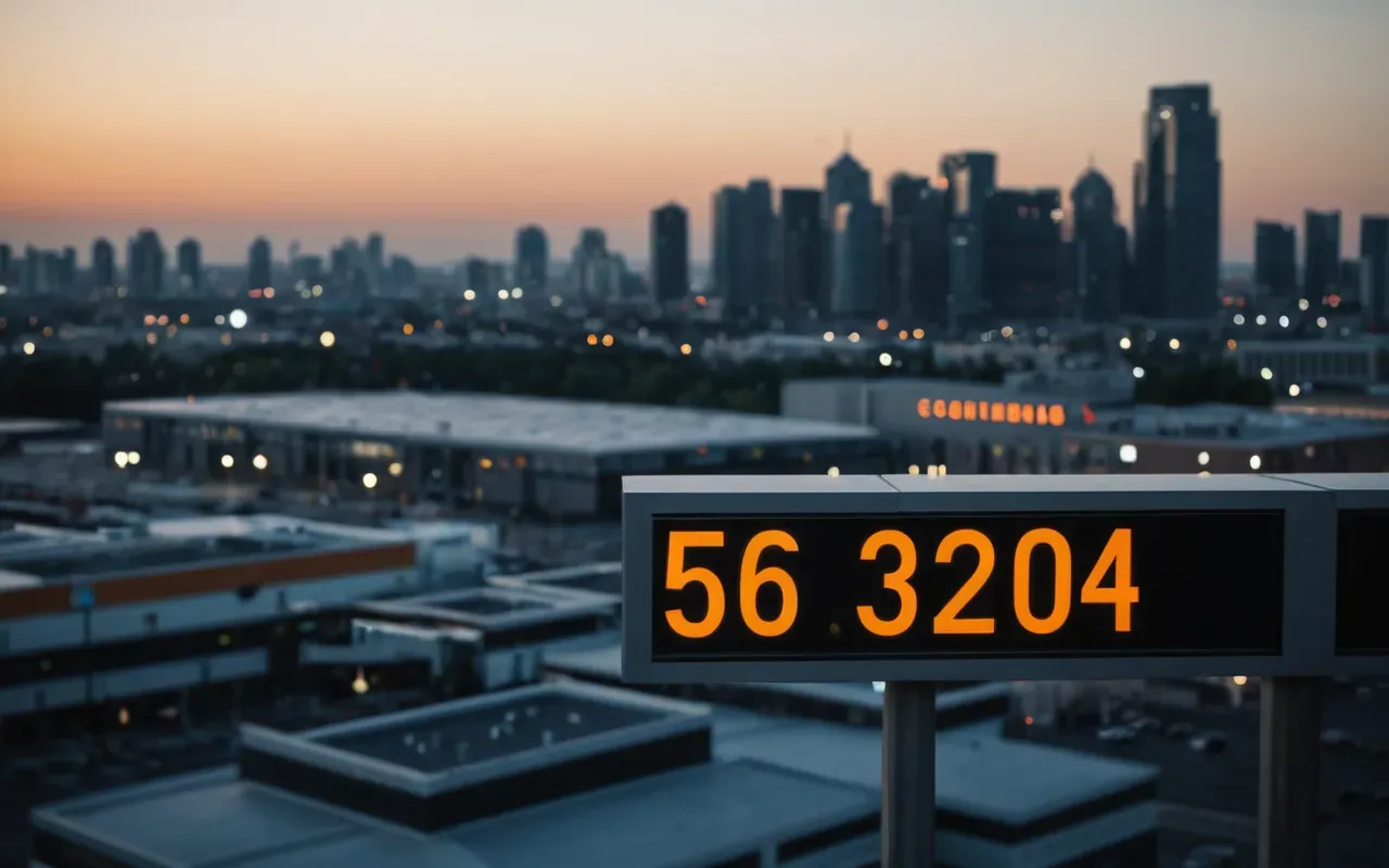 A modern city skyline at dusk with soft blue and orange tones reflecting on glass buildings and a calm atmosphere