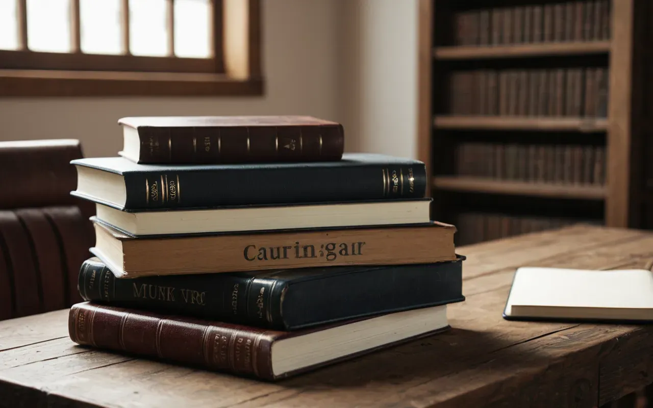 organized knowledge base setup for content strategy planning A clean editorial still life of stacked books and a notebook on a wooden table with soft diffused light.
