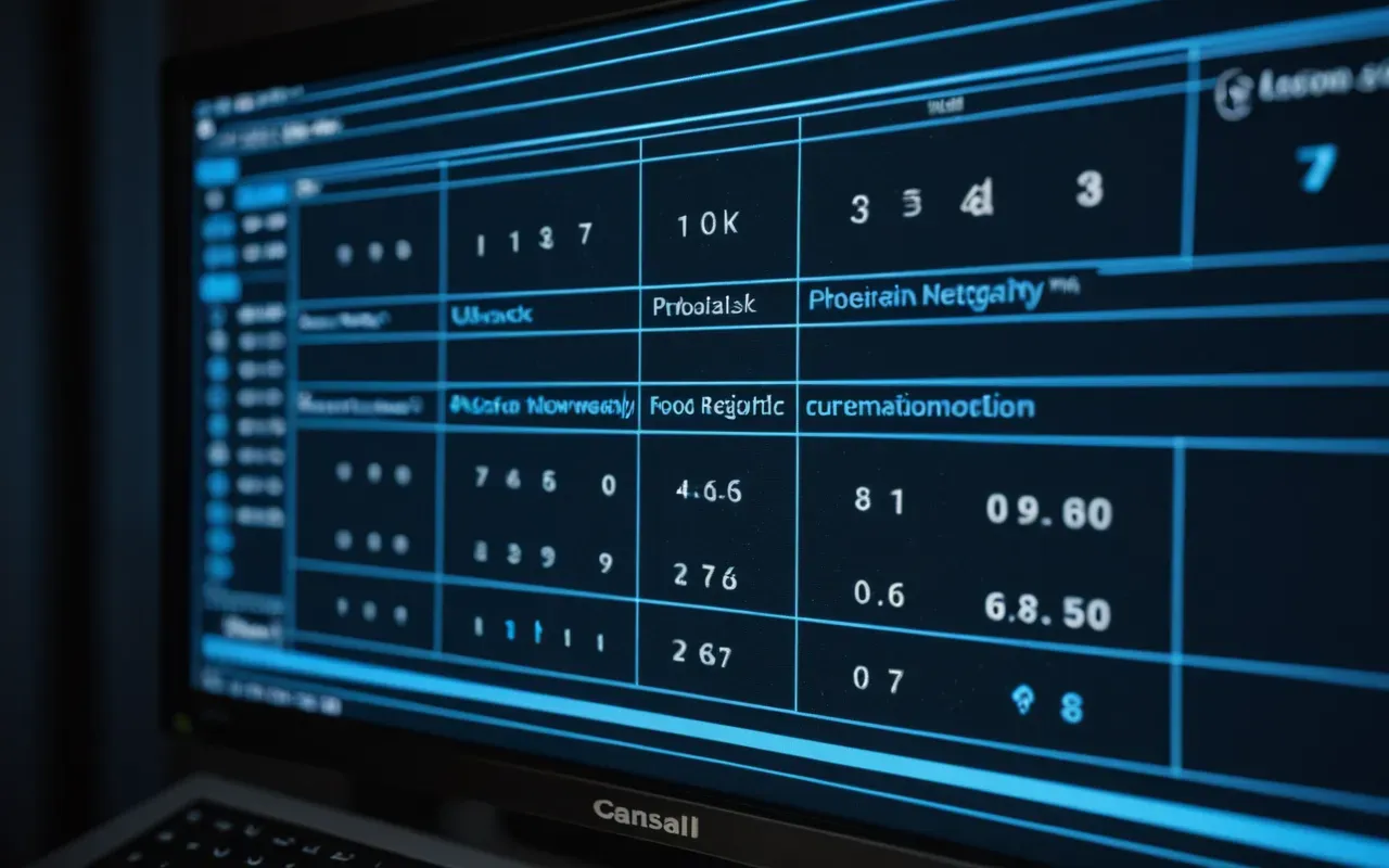 A close up view of a computer monitor showing abstract network nodes and connection lines. The screen glows with soft blue light in a dark room creating a focused tech atmosphere.