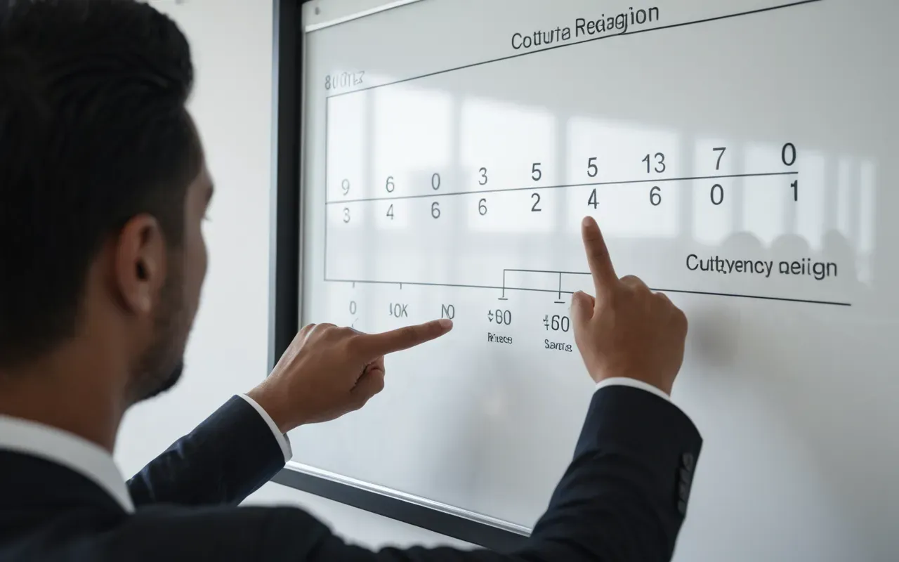 local SEO strategy A person pointing at a complex diagram on a whiteboard in a modern office. The focus is on the hand and gesture with no readable text visible.