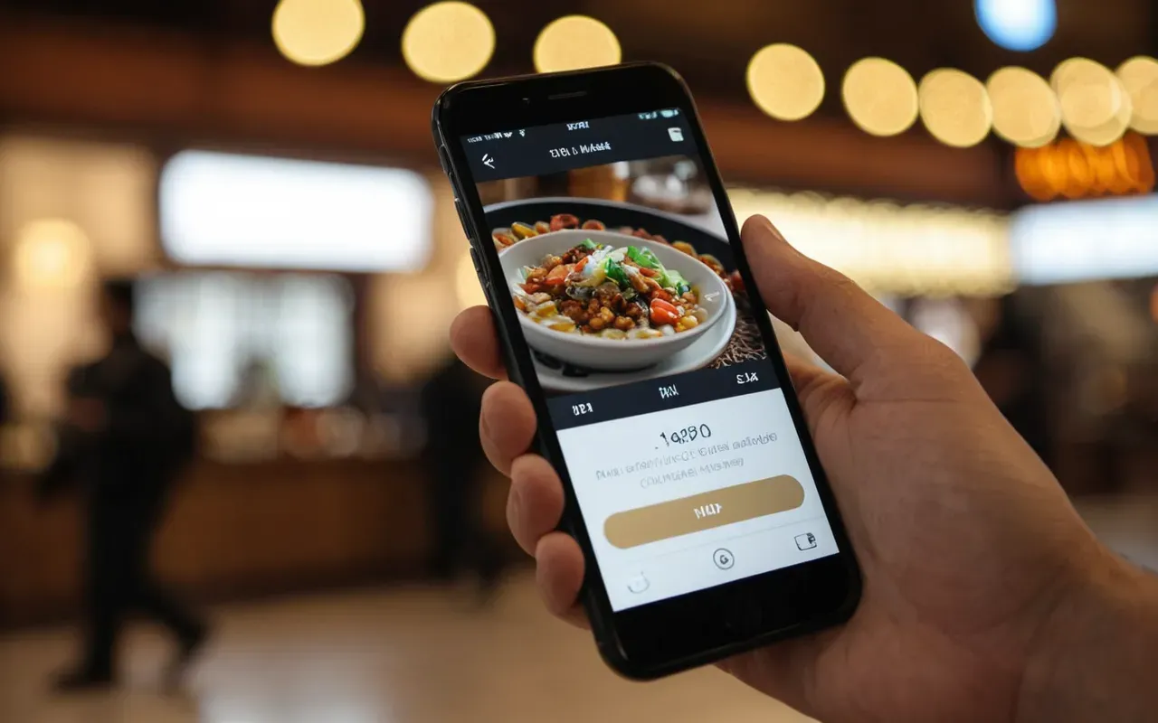 mobile user engagement SEO Close-up of a hand holding a smartphone displaying a blurred abstract interface with soft bokeh lights in the background and natural skin tones under warm indoor lighting.