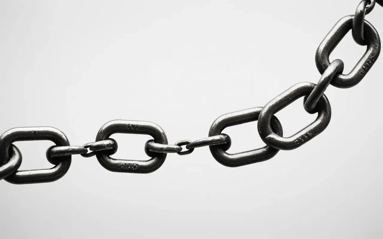 Abstract visual of a broken chain link separating two solid segments in metallic gray tones against a neutral white background symbolizing disconnected value without any text or symbols
