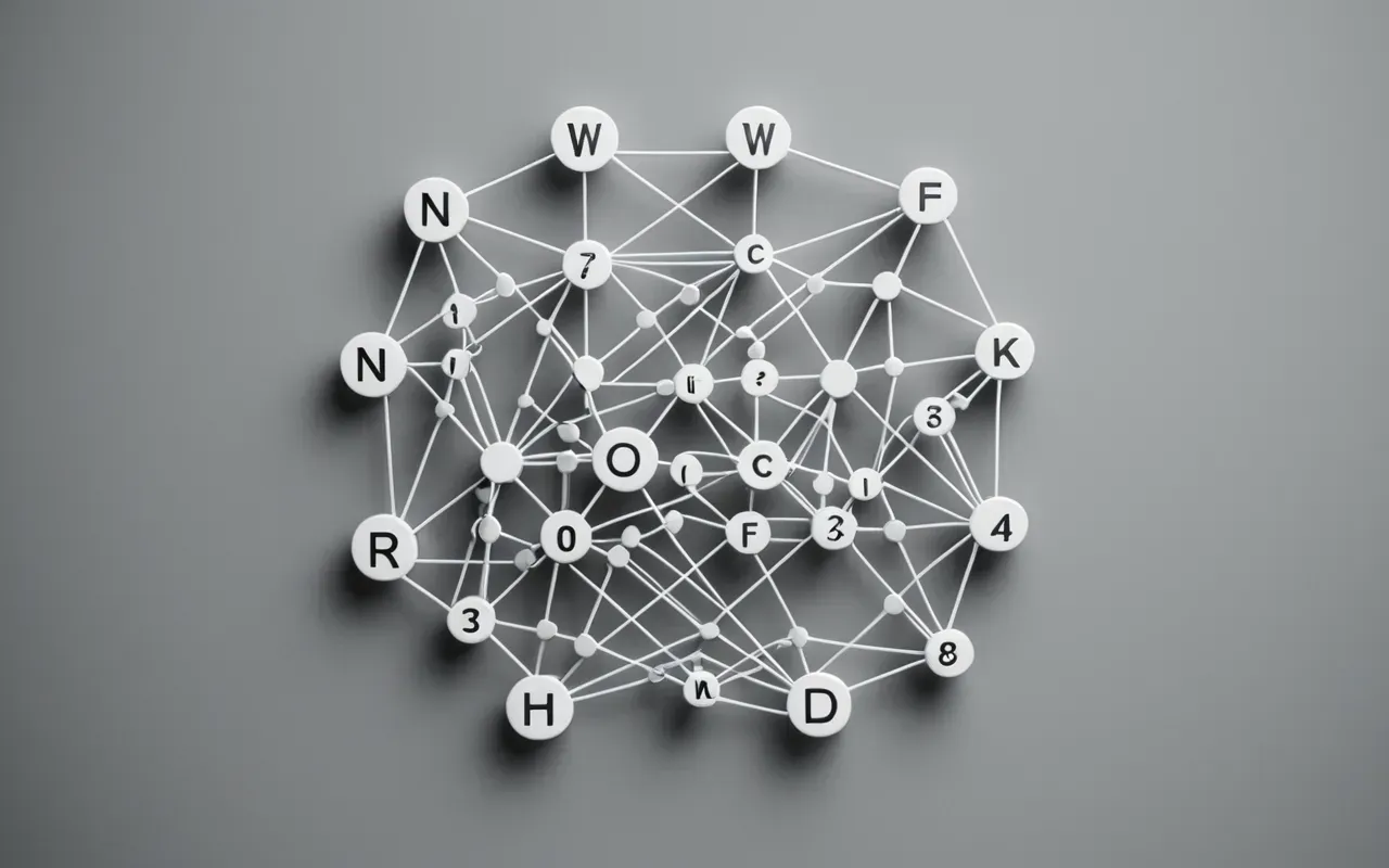 Conceptual diagram of interconnected nodes forming a stable network structure in soft gray and white tones on a clean background representing logical connections without any labels or text