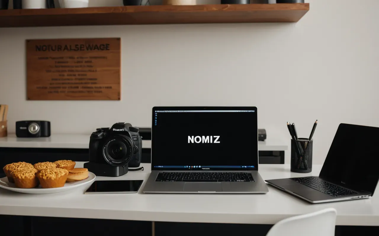 Editorial photograph of a modern desk with a laptop and notebook showing clean organization under warm ambient lighting in a minimalist workspace.